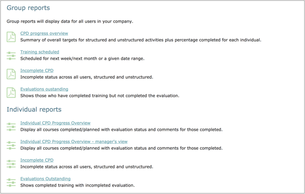 Continuing Professional Development reports
